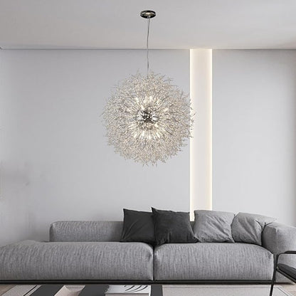 Modern Dandelion Chandeliers 16-Light, Sputnik Crystal Hanging Lamp, Large Chrome Lighting, Round Firework Pendant Light for Kitchen Island Farmhouse Bedroom Living Room (Chrome, D31.4inch)