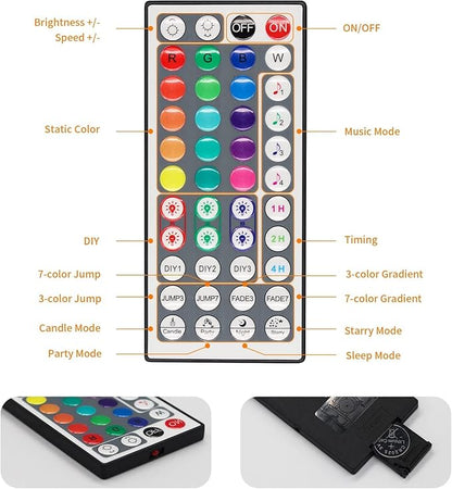 PAUTIX RGB LED Strip Light Wireless Smart Controller, 44-Key Remote and APP Control, Music Sync, Replaced Controller for 12V/24V 4-Pin COB SMD LED Strip Light, DIY and Timer Function