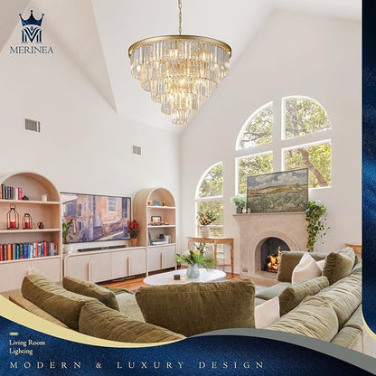 Large Crystal Chandelier Modern Gold 30" 16 Lights Round Chandeliers 5 Tiers Luxury K9 Crystal Ceiling Pendant Light Fixture for Foyer Staircase Living Room Dining Room