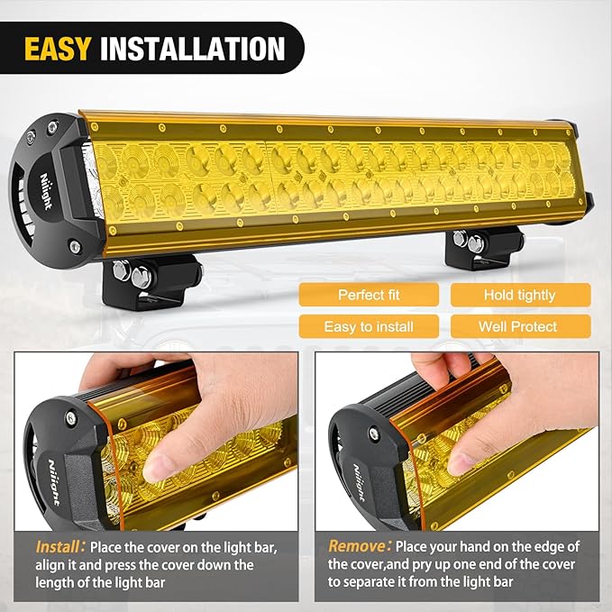 Nilight 20 Inch LED Light Bar Cover Amber Yellow Protective Cover Durable Polycarbonate Lens Waterproof Dustproof Scratch-Proof for Double-Row Lights Off Road Driving Lighting