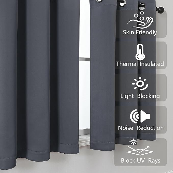 Simplebrand Grey Kitchen Valances for Windows 18 Inches Long 2 Pack, Room Darkening Window Valances for Living Room, Grommet Short Straight Drape Kitchen Curtains for Bedroom Kids Room, 40Wx18L