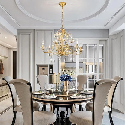 WUZUPS 9-Light Crystal Candle Chandelier Pendant Flushmount Ceiling Light Modern Lighting Fixture for Bedroom Hallway Bar Kitchen Bathroom, H 18.1" x W 25.6", Gold, E12 Base
