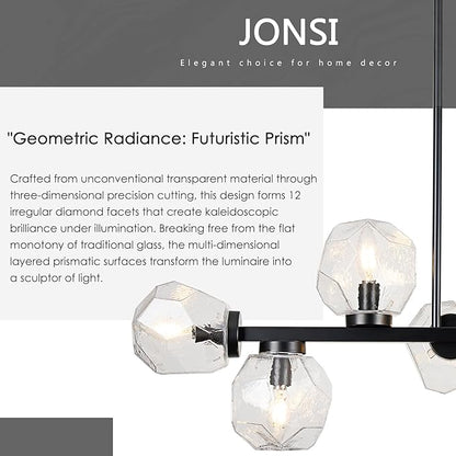 Jonsi Modern Linear Chandeliers 8 Light Clear Glass Dining Room Light Fixture 39"" Black Mid Century Chandelier Pendant Light for Living Room Kitchen Island