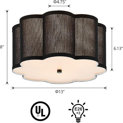 13” Semi Flush Mount Ceiling Light Floral Fabric Modern Close to Ceiling Lighting Fixtures for Bedroom Nursery Room Kitchen Hallway, UL Listed