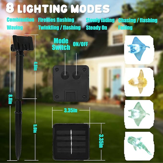 Nautical Solar Lights for Outside Sea Fish Outdoor Garden Decor Marine Fairy Garden Light Waterproof Whale Shark Mola Manta Ocean Solar Outdoor Decorative String Lights 14ft 40LED Patio Yard Decor