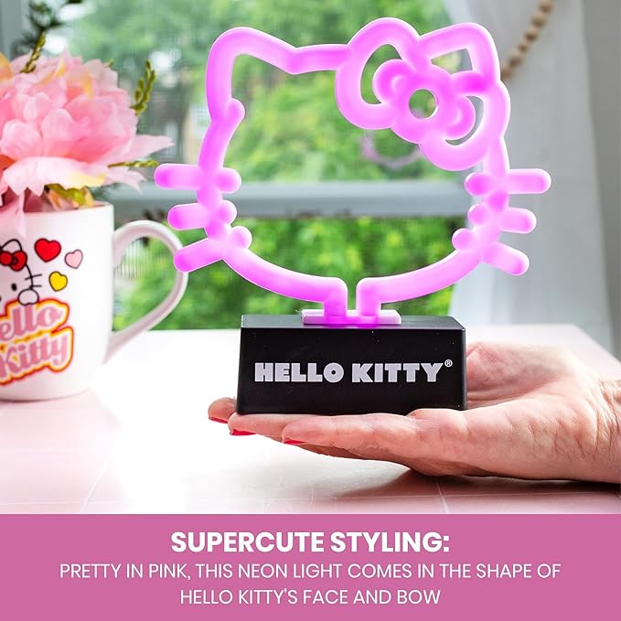 Silver Buffalo Sanrio Hello Kitty Neon LED Lamp Room Decor Mood Light, Battery Powered (Requires 2 AA Batteries - Not Included)