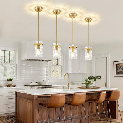 Brushed Gold Pendant Lights Kitchen Island 1 Pack Modern Hammered Glass Pendant Lighting Over Island Adjustable Kitchen Hanging Light Fixtures Mini Pendant Light for Bathroom Dining Room Hallway Foyer