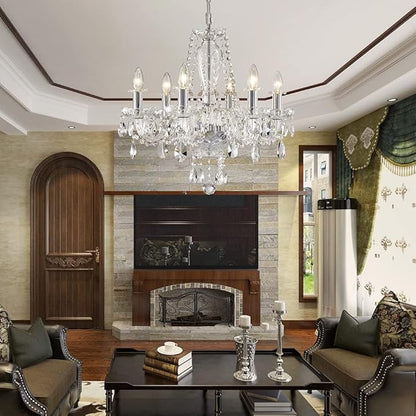 AGV LIGHTING Mid-Century Modern Chandeliers, Crystal Pendant Light Fixture, with 6-Lights, D22 x H20, Adjustable Chains 59", Chrome Finish