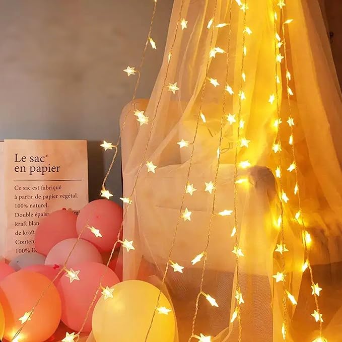 2 Pack Star String Lights - 17 Ft 50 LED Fairy Christmas Lights Battery Operated, Indoor Outdoor Waterproof Star Twinkle Light for Bedroom Tent Loft Bed Party Camping Decor
