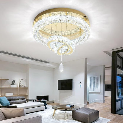 Flashing God Modern Crystal Chandelier Bedroom Chandeliers Flush Mount Ceiling Chandelier Light Fixture for Dining Room Entrance LED Dimmable Gold Ring Chandeliers