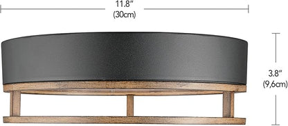 GLOBE Electric 44663 1-Light Integrated LED Outdoor/Indoor Flush Mount Ceiling Light, Matte Black and Faux Wood Finish, Frosted Diffuser, Weather Resistant, Modern Rustic Design