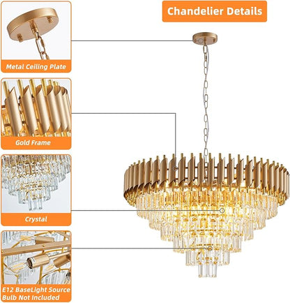 Large Crystal Chandelier 30" Modern Hanging Crystal Pendant, 6 Tiers K9 Crystal Ceiling 16 Lights Fixtures, Round Pendant Lighting Large Chandelier for Entryway Dining Room Staircase