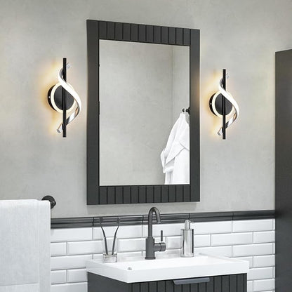 EIDISUNY Black Wall Sconces Sets of 2, 12W Modern Spiral LED Wall Lamp, 3000K Warm White Wall Light Fixture for Stairs Living Room Bedroom Aisle Hallway
