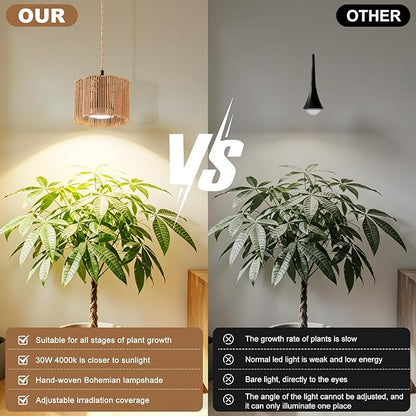 Grow Lights for Indoor Plants, Full Spectrum Plants Light, with Timer and 15FT Power Cord, 30W Pendant Plant Lights for Indoor Growing, Garden, Flowers, Greenhouse (4000k, Weaving Style-5)
