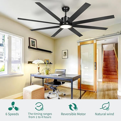 YITAHOME 72 Inch Ceiling Fans with Lights and Remote Control for Indoor, Reversible Quiet DC Motor, 8 Blades with 6 Speed, Modern Ceiling Fans for Living Room - Black