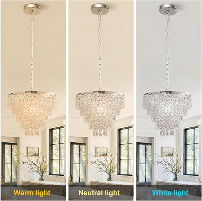 FRIXCHUR 11.8'' Crystal Chandelier Chrome Crystal Ceiling Light Led Flush Mount Ceiling Pendant Light Metal LED Pendant Light for Bedroom Living Room Foyer