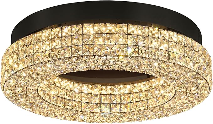 ykolupty 24" Crystal Chandeliers,Round Chandelier for Living Room Modern Ceiling Light Fixture Lamp for Foyer Bedrooms Dining Room Hallway (Black Chandelier)