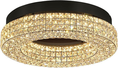 ykolupty 24" Crystal Chandeliers,Round Chandelier for Living Room Modern Ceiling Light Fixture Lamp for Foyer Bedrooms Dining Room Hallway (Black Chandelier)