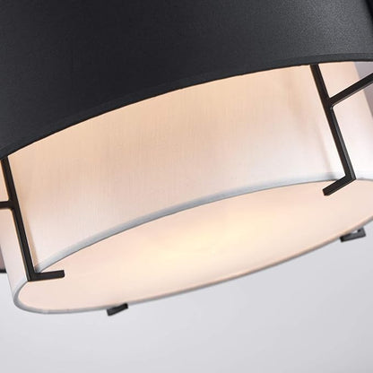 Saint Mossi 4-Lights Modern Fabric Chandelier for Dining Room, Black Farmhouse Chandelier Light Fixture Merged with Drum Style,Black Pendant Light Fixtures,H12 x D20,Down Rod Adjustable