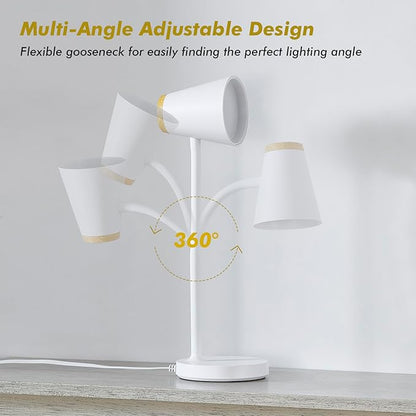 EJIAXIN Desk Lamp for College Dorm Room - Small LED Desk Lamp Touch Dimmable Reading Light for Home Office - Adjustable Flexible Gooseneck Table Lamp for Bedside Bedroom Nightstand White