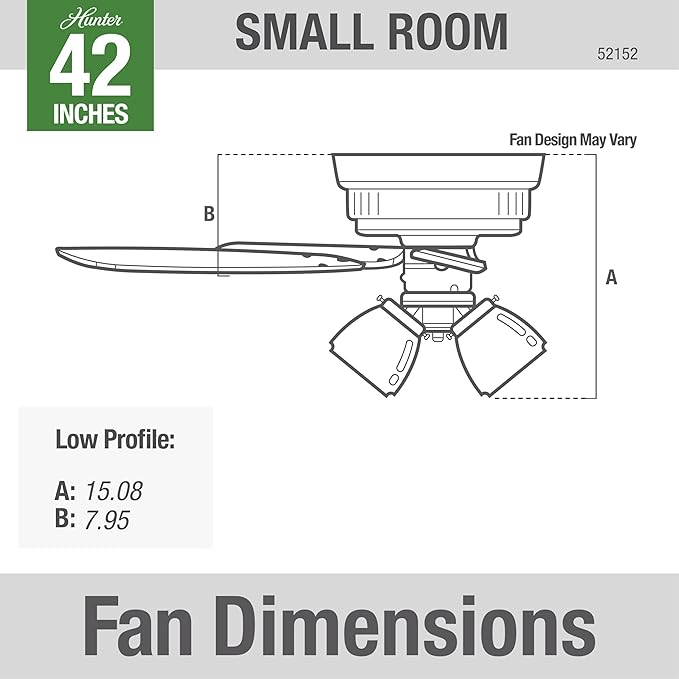Hunter 42 inch Indoor Ceiling Fan with LED Lights and Pull Chain - Low Profile Flush Mount White Ceiling Fan, 5 Blades, For Bedroom, Living Room, or Kitchen, Quiet - Crestfield 52152, Fresh White
