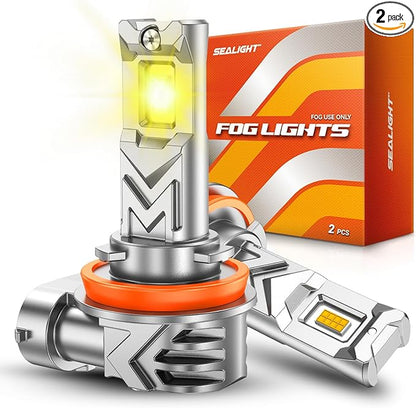 SEALIGHT H16 H11 H8 LED Fog Light Bulb Yellow, 17000 Lumens 800% Brighter, Enhanced Visibility in Fog Rain and Snow, Amber Yellow H11 LED Fog Lights, 1:1 Mini Size Plug and Play, Pack of 2