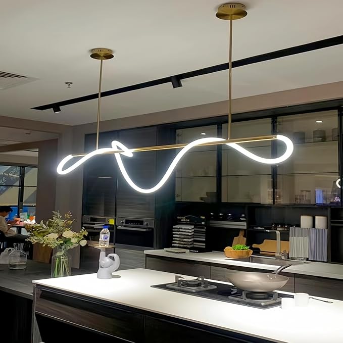 SMG Modern LED Linear Pendant Light for Dining Room, Dimmable Gold Chandelier for Office, 39" Linear DIY Chandelier with Remote Control Stepless Dimming, Restaurant Kitchen Long Hose Lamp