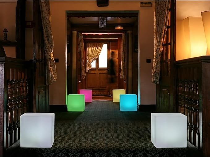 Mr.Go 16-Inch Rechargeable LED Cube Chair Light, 16 RGB Colors Glow Cube Seat w/Remote, Waterproof LED Cube Table, Color Changing Cubes Floor Lamp, Home Bedroom Patio Party Decorative Lighting