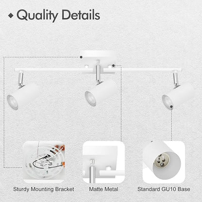 AUQUEE 3 Light Track Lighting Fixtures Ceiling, White Kitchen Lighting Fixtures Ceiling, Track Lights Ceiling, Rotatable Light Heads, Modern Track Lights for Living Room,GU10 Bulb Not Included