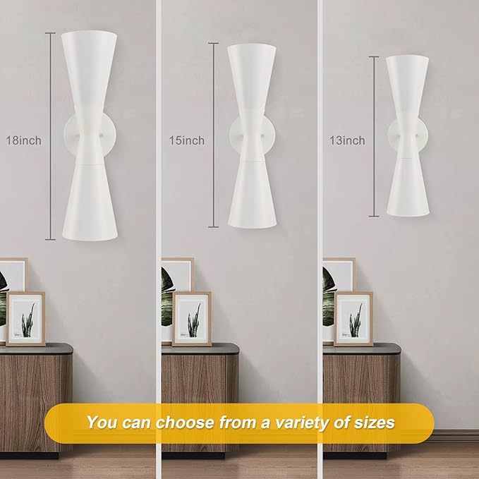 Modern Indoor Wall Sconces Set of 2 Up and Down White Wall Sconces Mid Century Indoor Wall Light Fixture Hardwired Wall Mounted Lamp for Living Room Bathroom Bedroom Hallway 13 Inch