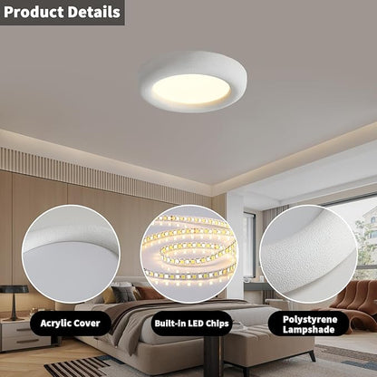 JAYMP Modern Ceiling Light, LED Dimmable Remote Control Ceiling Lamp for Dining Room Living Room Japanese Wabi-Sabi Style Lighting Fixture (Matte White, 53cm/20.9inch)