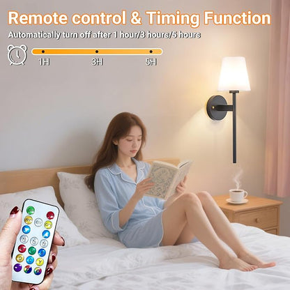 Battery Operated Wall Sconces Set Of 2, Wireless Battery Wall Light With 10000mAh RGB Rechargeable Magnetic Bulb, Rechargeable Wall Sconce With Remote Control For Bedroom, No Electrician Required