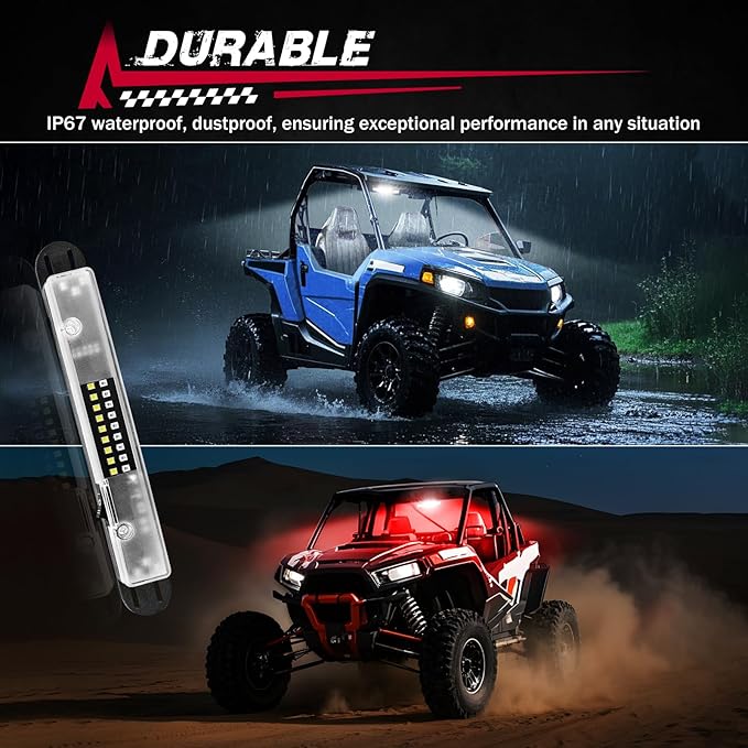 UTV Dome Light, FASTCHOY AUTO Roll Bar Light Interior Dome Lights Battery Powered Universal for UTV RZR SXS Ranger Polaris Truck Golf Cart Can Am Off Road - White/Red