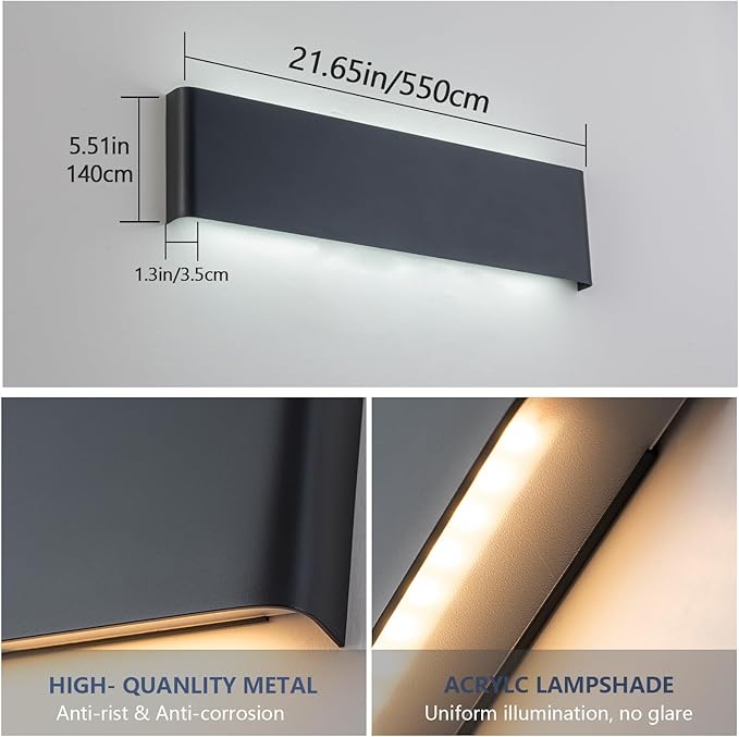 21.65 in LED Bathroom Vanity Light, Modern Black Hardwired Vanity Lights for Bathroom Over Mirror, 24W, 5 CCT Adjustable 3000K-6500K Wall Mounted Bathroom Light Fixture, 2 Pack