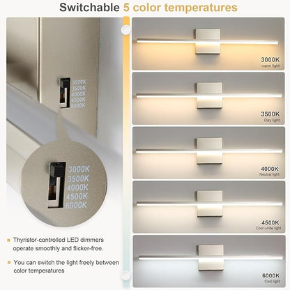 Modern Bathroom Vanity Light 24 Inch, 18W Brushed Nickel Bathroom Light Fixture Over Mirror, Dimmable 5CCT LED Wall Sconce Lighting for Restaurant