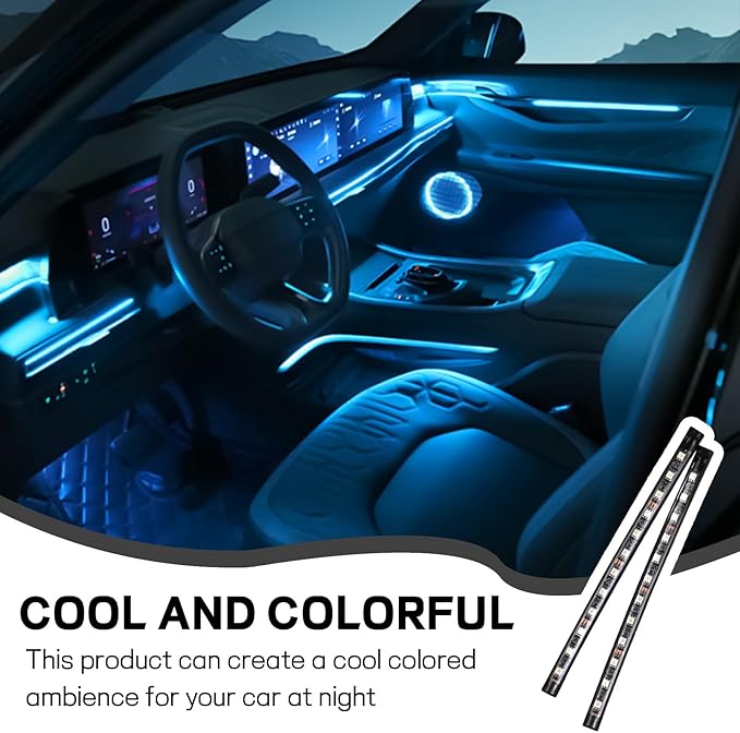 Car LED Strip Light, 12V 24 LED Interior Atmosphere Lights Under Dash Ambient Night Light, Universal Auto Interior Decorative Lamp with USB Port, Truck SUV Car Accessories (Ice Blue, USB)
