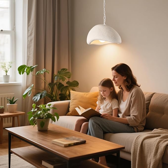 Wabi Sabi Pendant Lights,15.7in White Modern Pendant Light Resin Hanging Lamp Kitchen Island Lighting Modern Japandi Chandelier for Dining Room Bedroom Hallway Restaurant Foyer
