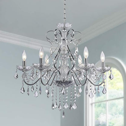 Saint Mossi 6 Light Crystal Chandelier Light Fixture Modern Chandelier Pendant Lighting, Chrome Pendant Raindrop Chandelier for Dining Room,Bedroom,Living Room,H23 x D24