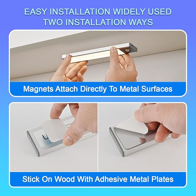 Under Cabinet Lighting, 2400mAh Rechargeable Motion Sensor Light Indoor, Cordless Closet Lights with 10s/20s Delay, Magnetic Under Counter Lights Battery Operated for Kitchen, Stairway(7.8in, 2 Pack)