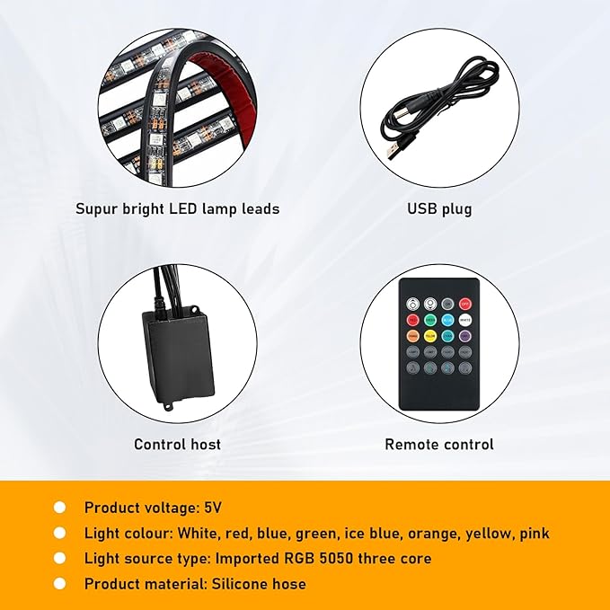 Car Led Interior Lights, RGB 36LED Multicolor Auto Strip Light with Sound Active Function and Remote Control, Under Dash Smart Lighting Kit with Charger, Car Accessories (USB)