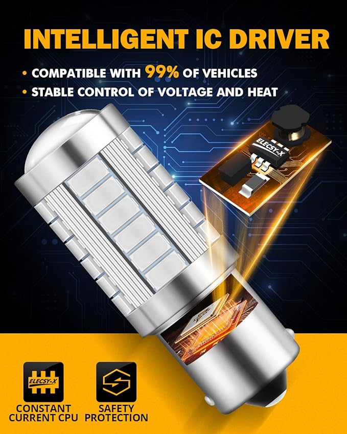 Auxbeam 1156 Brake Bulbs, Super Bright Red P21W BA15S Bulbs for Brake/Tail Light, 12V-3030 SMD Chipsets Bulb with Projector, Pack of 2 (Need Resistors)