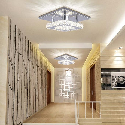 Dimmable Mini LED Chandeliers Modern Crystal Chandelier 7.9 Inches Led Ceiling Light Square Flush Mount Ceiling Light