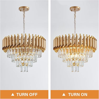 Modern Crystal Chandelier Gold Chandeliers 4-Tier 20 Inch Round Hanging Crystal Pendant 7 Lights Fixture for Dining Room Bedroom Living Room Farmhouse