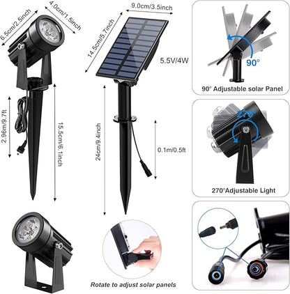 Solar Spot Lights Outdoor, Solar Landscape Spotlights IP65 Waterproof 9.8ft Cable,Auto On/Off Outdoor Wall Lights for Garden Yard Driveway Porch Walkway Pool (6000K White)