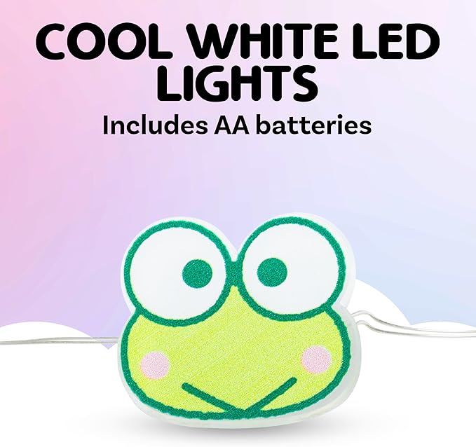 Silver Buffalo Sanrio Hello Kitty and Friends Keroppi 20ct Decorative String Lights, 7 Feet Long, Battery Powered (2 AA Batteries Included), Cool White LED, Indoor Use Only