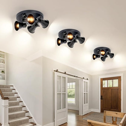 4-Light Kitchen Lighting Fixtures Ceiling, Adjustable Track Lighting Fixtures, Morden Black Directional Ceiling Light for Kitchen, Bathroom, Hallway, Dining Room, Coffee Bar.