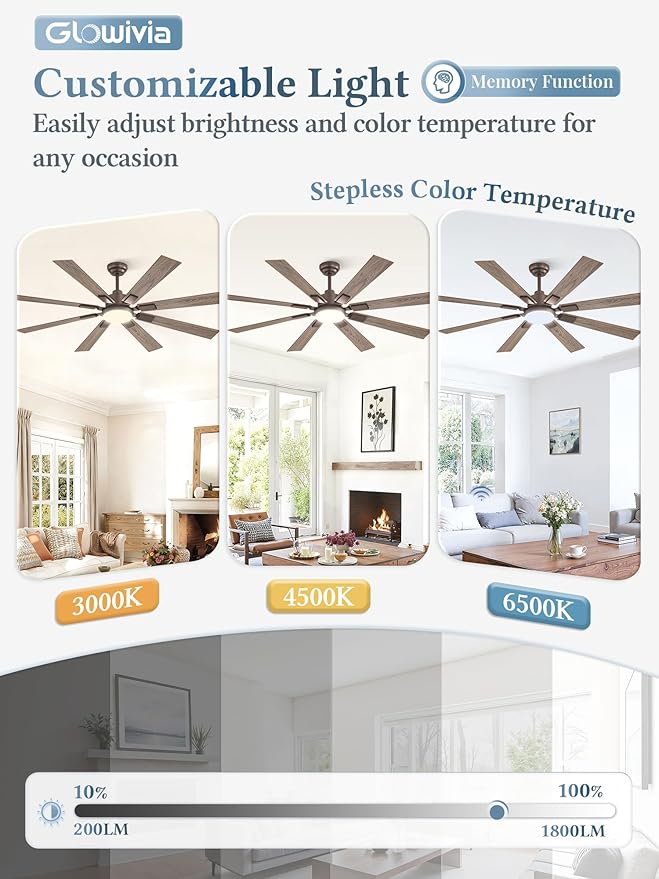 65 Inch Ceiling Fans with Lights and Remote&APP Control, Bronze Smart Ceiling Fan with 3000-6000K Dimmable, 6 Speeds Quiet Reversible Motor, Indoor/Outdoor Ceiling Fan for Living Room Bedroom