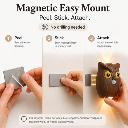 2-Pack Walnut Owl Wall Lamp, Cute LED Night Light for Bedroom Decor, Warm Ambient Lighting for Kids Room, Nursery & Hallway, Creative Animal Wall Light, Gift for Home Decoration