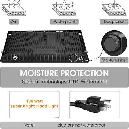 YANYCN 3 Pack 100W Led Flood Lights Outdoor,Super Bright 11600LM Security Lights with Plug,Exterior IP66 Waterproof 5000K Daylight White FloodLight for Basketball Court, Yard, Garden, Playground