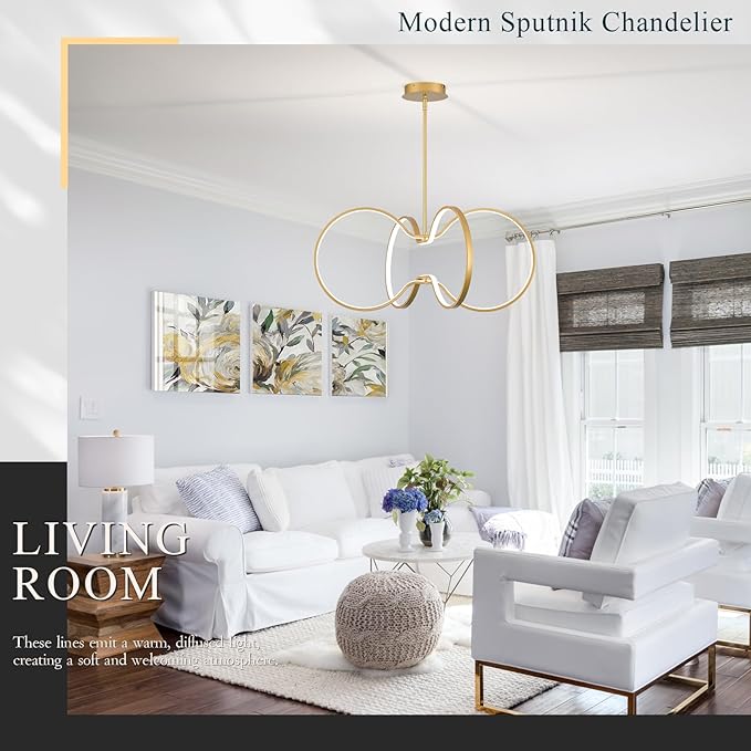 Modern LED Pendant Light Gold Dimmable Circular Chandelier, Kitchen Island Pendant Light Fixture with Remote Control for Dining Room, Kitchen, Entry, Living Room(D31.5 Inch)